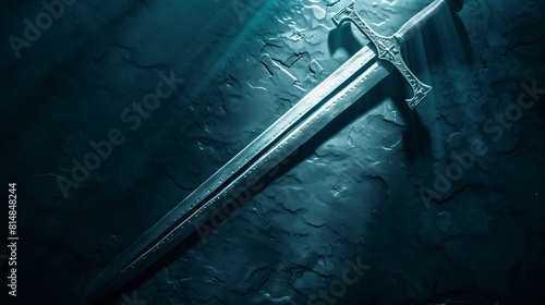Metal sword on a dark background photo