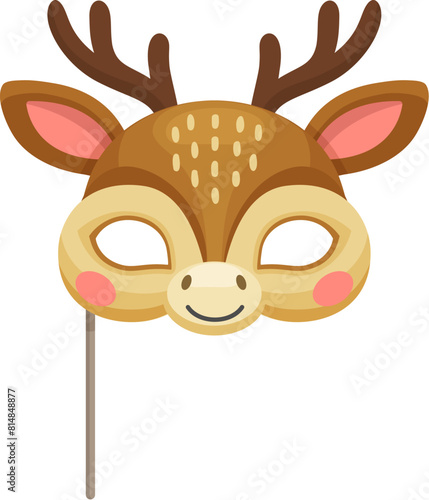 Deer animal carnival party mask. Festival or birthday costume. Isolated vector reindeer disguise adorned with antlers, accessory for masquerades, Halloween, festive events or kids matinee celebration