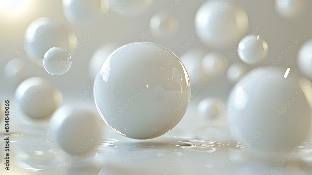 3D rendering. Abstract background with many glossy white spheres of different sizes floating in the air. 3D rendering. Abstract background with many glossy white spheres of different sizes floating in the air.