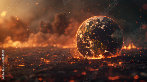 Global catasrtophe concept illustration. earth on flames  Global warming