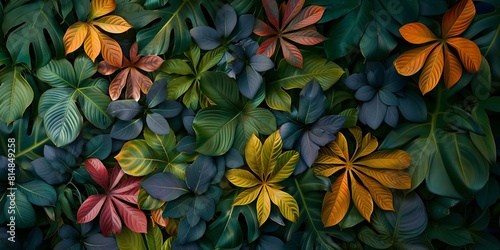 background of tropical leaves in green and yellow shades