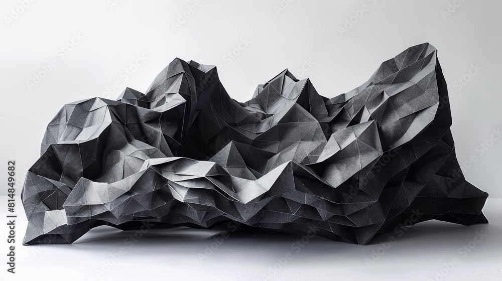 Black abstract 3d rendering of crumpled paper or wrinkled metal Black abstract 3d rendering of crumpled paper or wrinkled metal