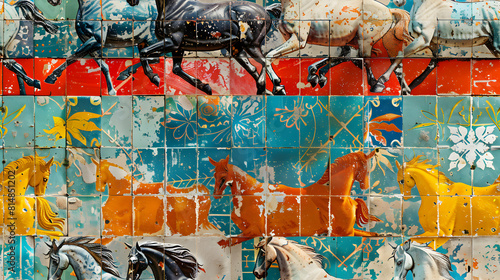 Vibrant Antioquian Horse Parade Tiles Bringing Majestic Festival Energy and Cultural Pride to Life in Photorealistic Photo Stock Concept