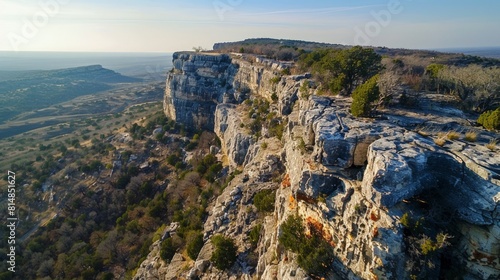 Aerial view of the Arbuckle Mountains in Oklahoma, USA, an ancient range with exposed granite outcrops and rare geologica