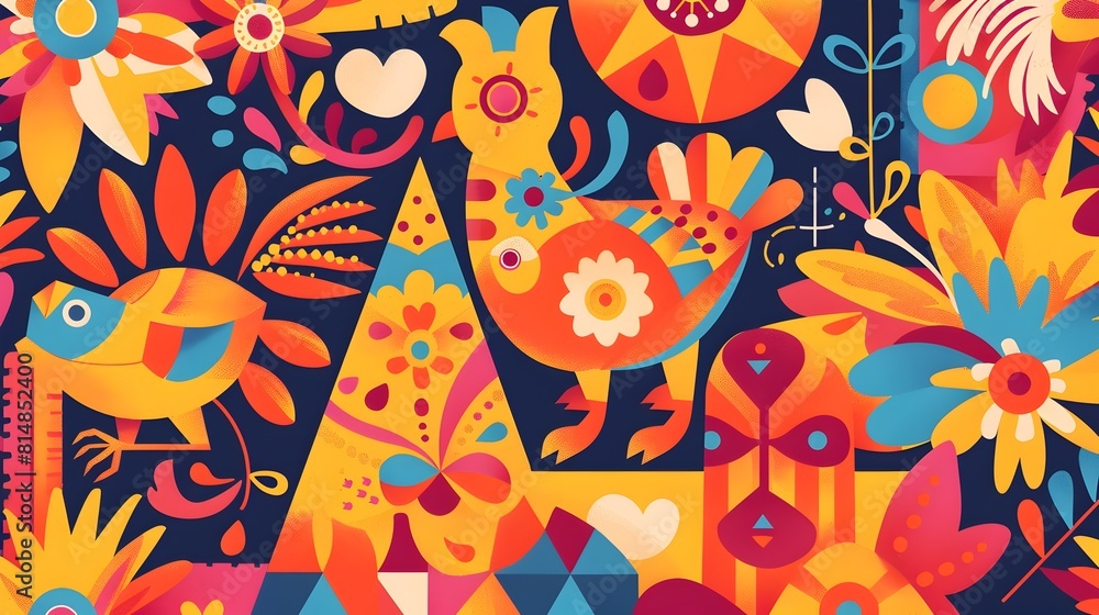 Vibrant Floral Abstract with Playful Botanical Elements and Mesmerizing Patterns Vibrant Floral Abstract with Playful Botanical Elements and Mesmerizing Patterns
