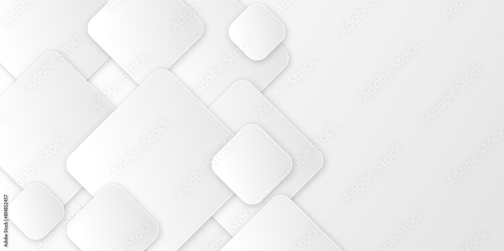 Obraz premium Square pattern on banner with shadow. Abstract white and grey color geometric background with copy space. Modern and minimal concept. You can use for cover, poster, banner web. 