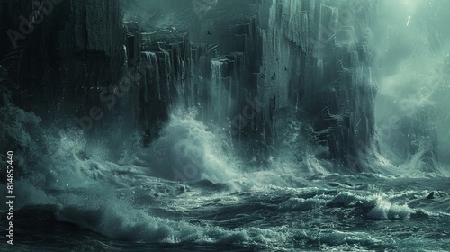 Generate a visual representation of a stormy sea