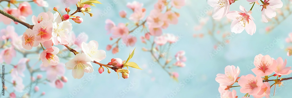 colorful sakura flower pattern on blue background featuring pink, white, and pink - and - white flowers