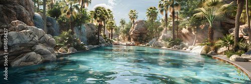 Vibrant Desert Oasis Hot Springs  A Photo Realistic Haven for Wildlife and Spa Enthusiasts in a Stark Landscape   Adobe Stock Concept