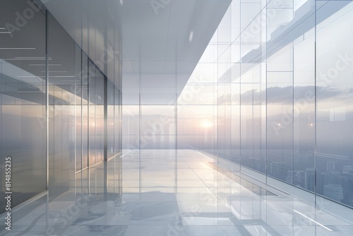 3d render of morning view to perspective glass building