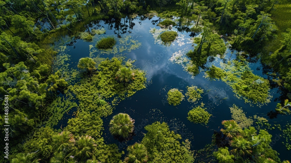 Aerial view of the Everglades National Park in Florida, USA, a vast network of wetlands and forests, home to diverse wild