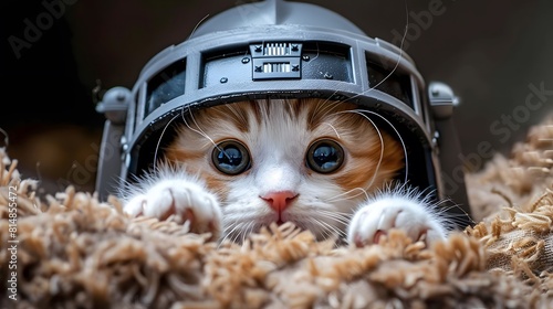 Cat wearing helmet photo