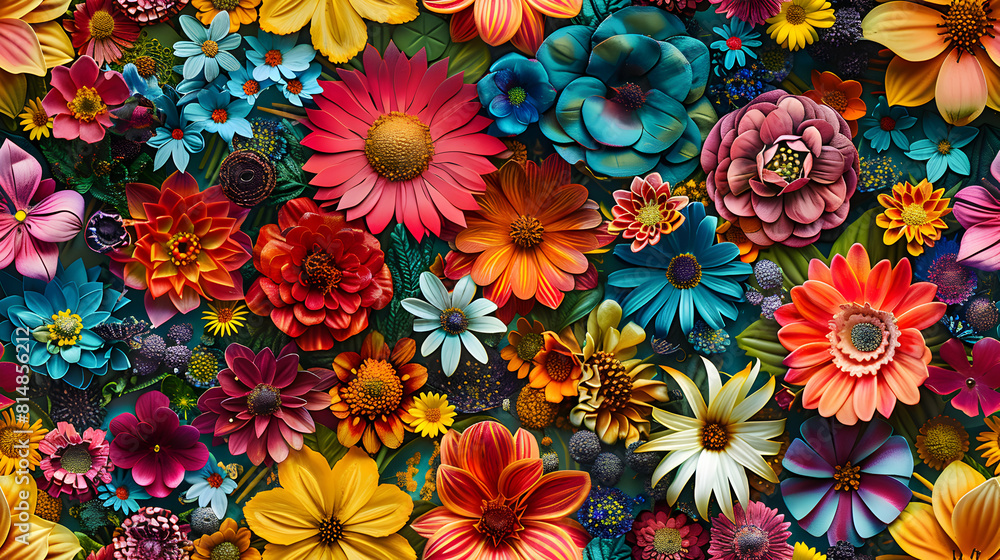 Exotic Flower Festival Display Tiles: Vibrant Colors and Intricate Patterns Captured in Photorealistic Tile Concept