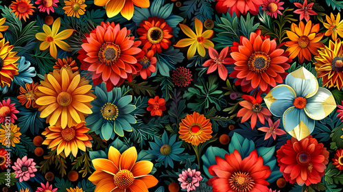 Exotic Flower Display Tiles  Capturing Vibrant Colors and Intricate Patterns in a Festival inspired Photo Stock Concept