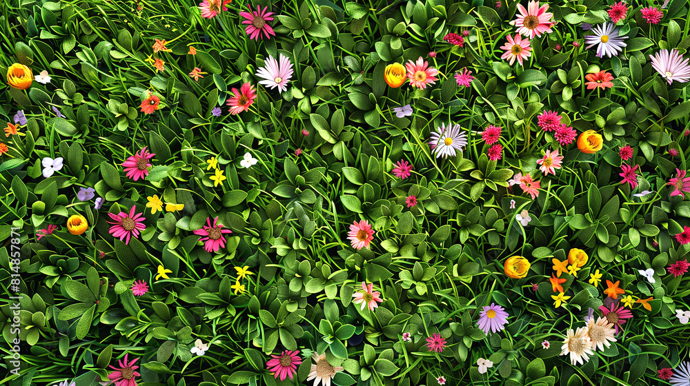 Top view of green grass with flowers. seamless background, top view, Top view of green grass with flowers. seamless background, top view,