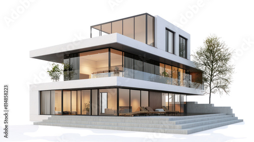 modern house isolated on transparent and white background.PNG image.