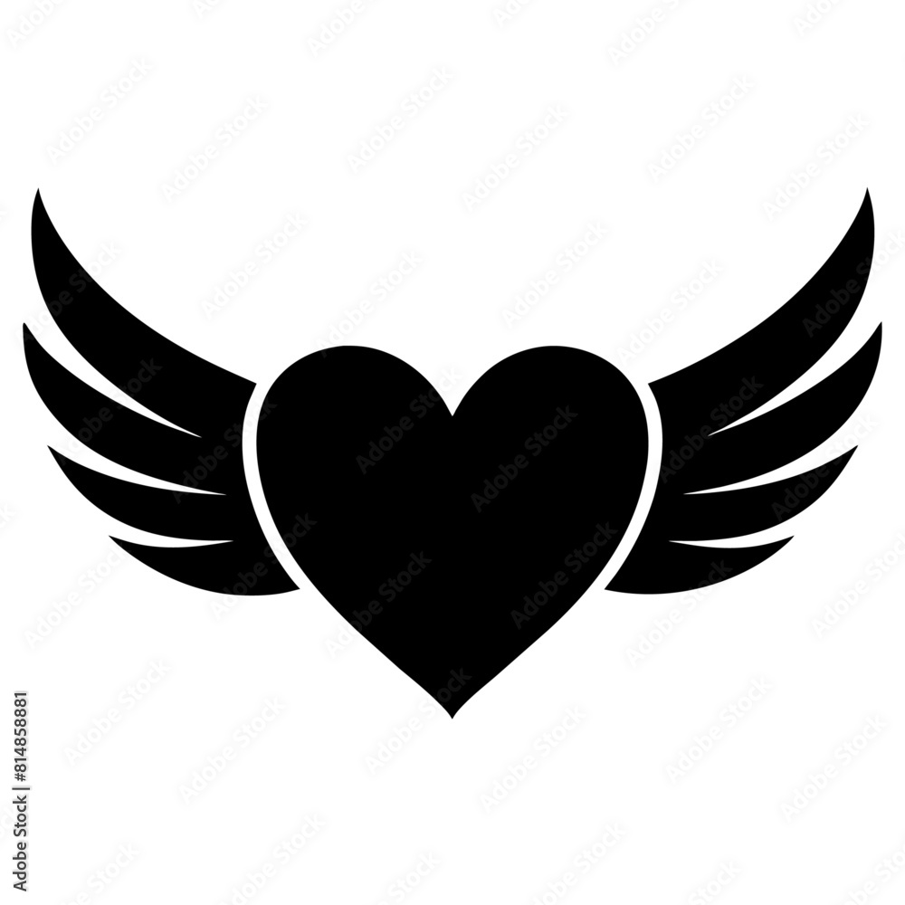 heart shape with wings flying vector illustration design logo concept vector silhouette heart shape with wings flying vector illustration design logo concept vector silhouette