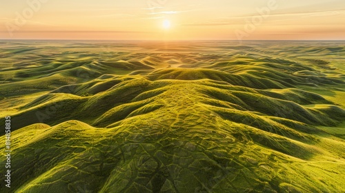 Aerial view of the Sandhills in Nebraska, USA, the largest sand dune formation in the Western Hemisphere, covered with gr photo