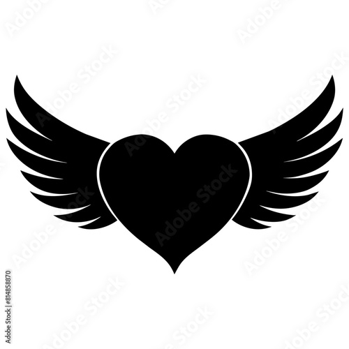 heart shape with wings flying vector illustration design logo concept vector silhouette