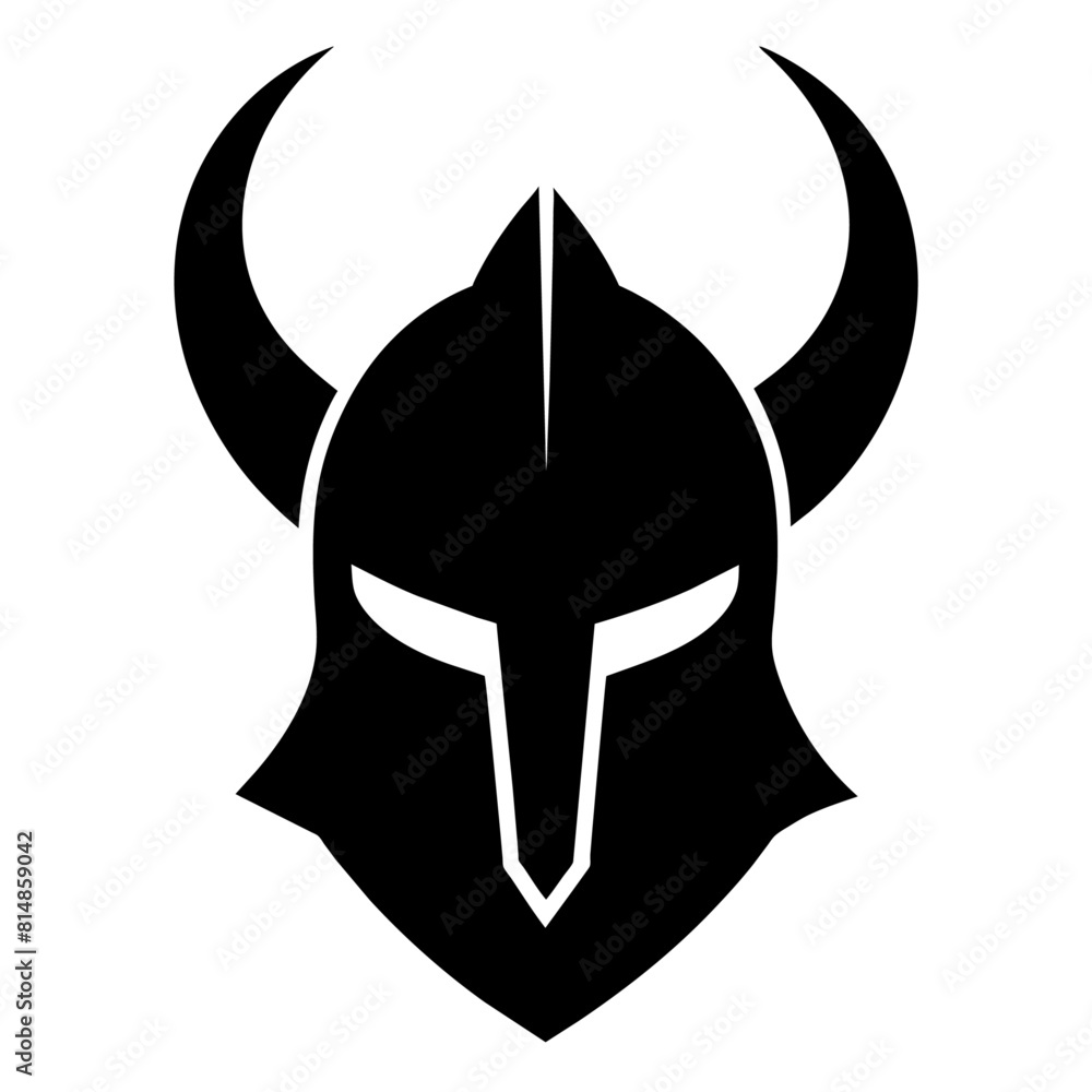 Black knight's helmet with horns vector black color silhouette, white background Black knight's helmet with horns vector black color silhouette, white background