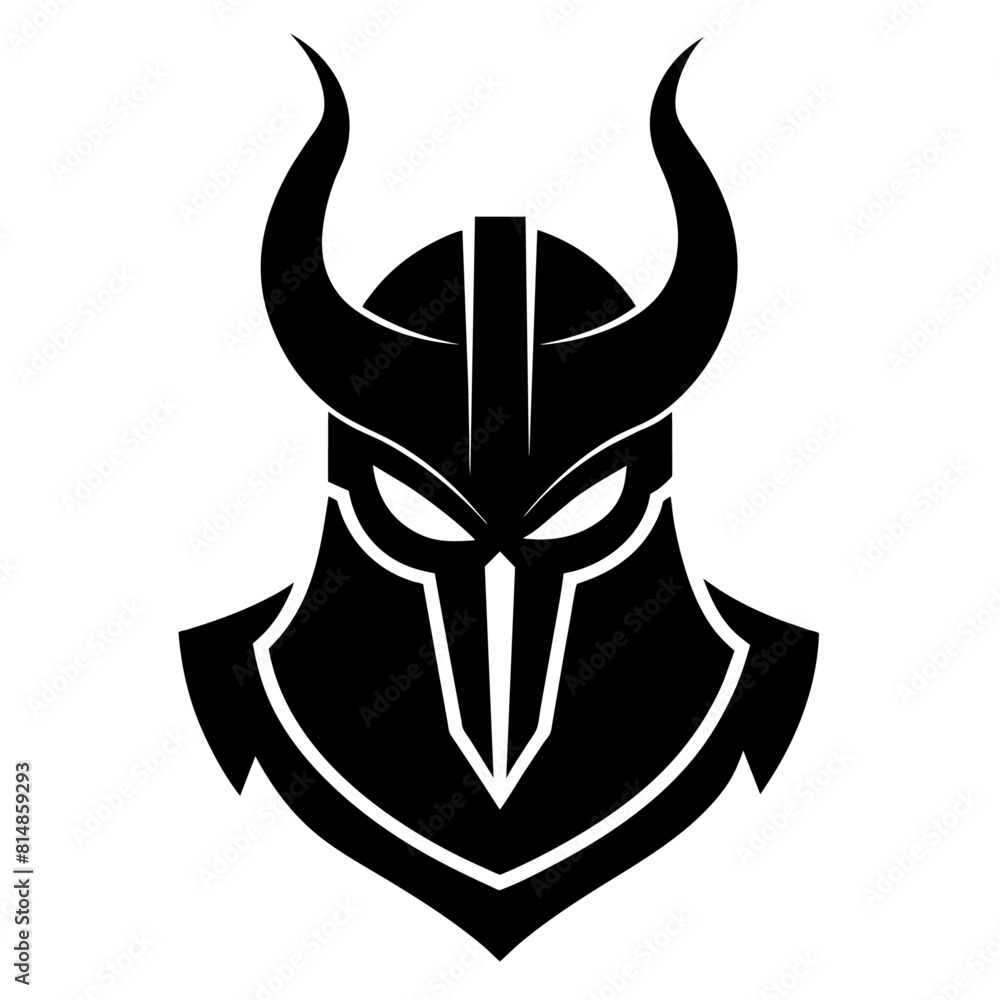 Black knight's helmet with horns vector black color silhouette, white background Black knight's helmet with horns vector black color silhouette, white background