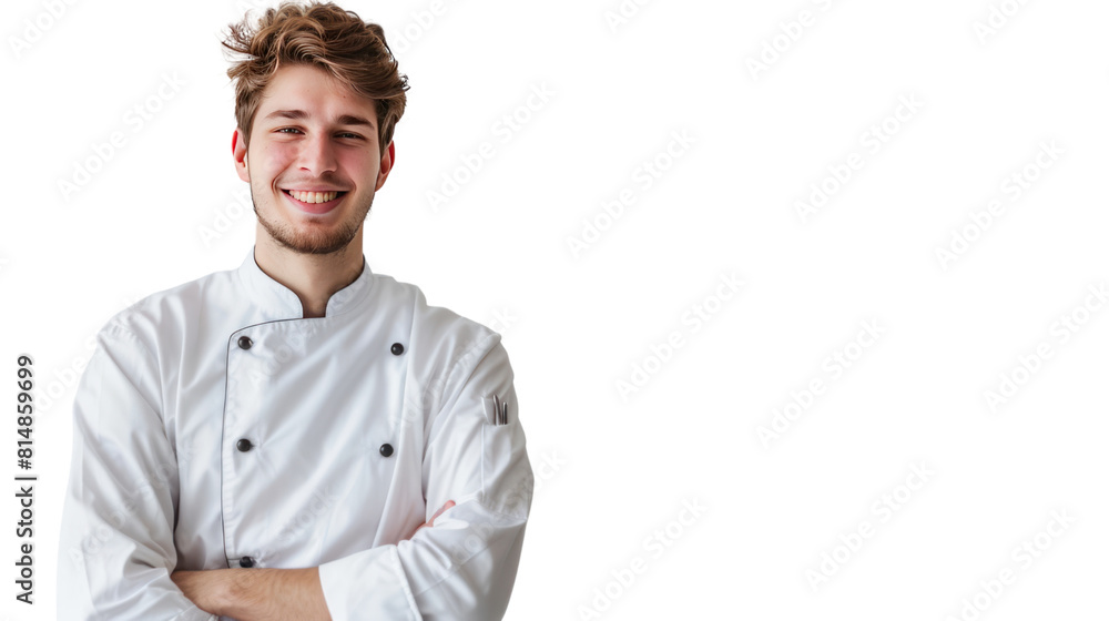 Happy young chef isolated on transparent and white background.PNG image. Happy young chef isolated on transparent and white background.PNG image.