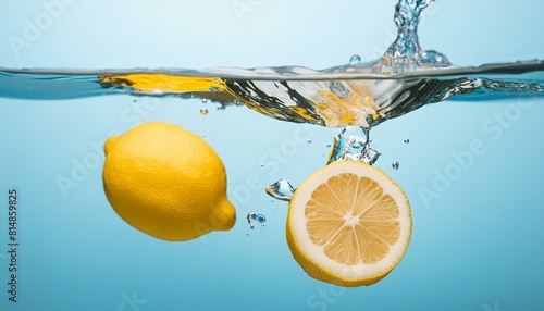 水しぶきを上げて水中に落下するフレッシュなレモン3 photo