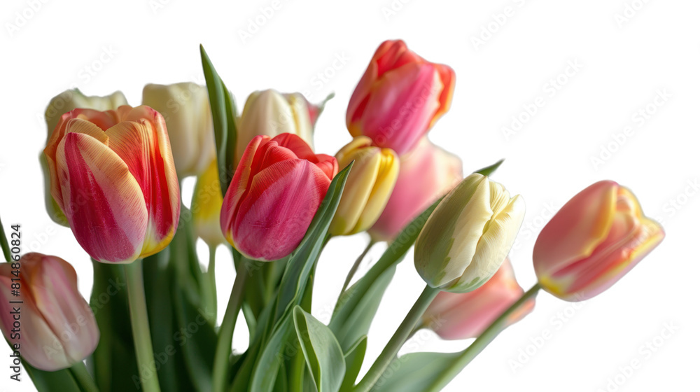 Colorful tulips bunch isolated on transparent and white background.PNG image. Colorful tulips bunch isolated on transparent and white background.PNG image.