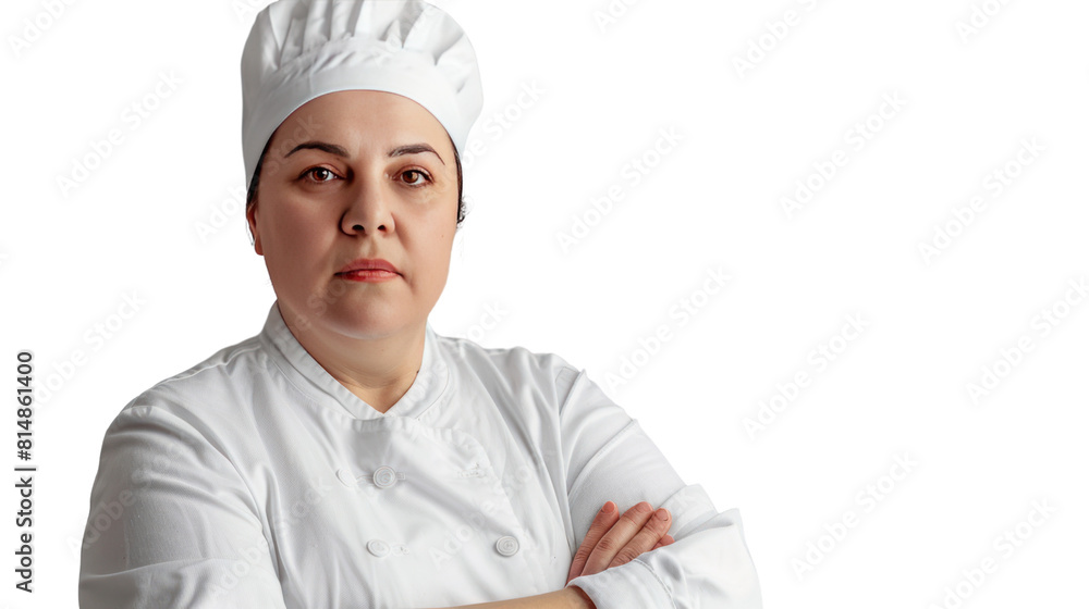 Chubby female cook isolated on transparent and white background.PNG image. Chubby female cook isolated on transparent and white background.PNG image.