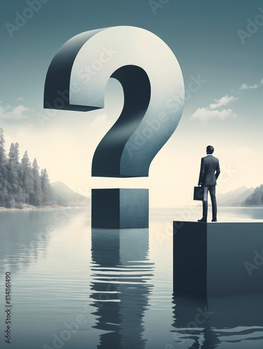 Editorial concept image, businessman contemplating future choices 