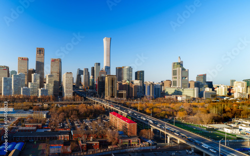 Skyline of Beijing Central Business District, or CBD in short, at sunset photo