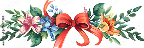 floral bouquet with ribbon and flowers on a isolated background