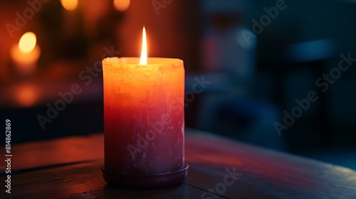 A candle flame flickering softly in a dim room, creating a warm and soothing ambiance