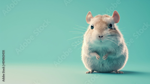 Adorable gerbil model captured in a lifelike pose on a soft blue background, highlighting its fluffy texture and innocent gaze.