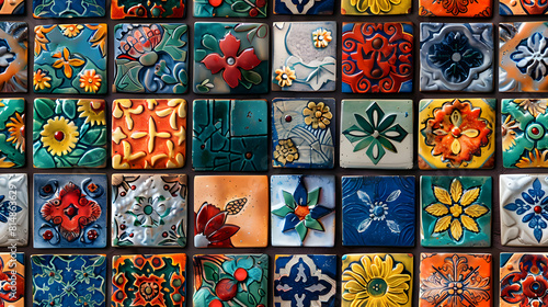 Colombian Cultural Fusion: Music and Flowers in Photo Realistic Tiles Concept on Adobe Stock