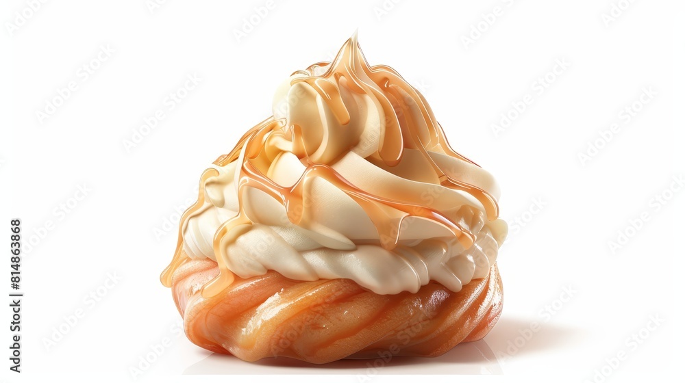 Babas au Rhum with cream topping isolated on white background realistic culinary delight theme animation Split-complementary color scheme Babas au Rhum with cream topping isolated on white background realistic culinary delight theme animation Split-complementary color scheme