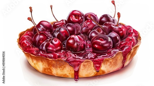 Cherry Clafoutis isolated on white background hyper realistic close-up French dessert theme digital painting vivid photo