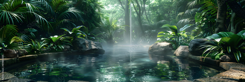 Haven in Rainforest Hot Springs: A Sanctuary of Peace Amidst Lush Foliage Photo Realistic Concept Haven in Rainforest Hot Springs: A Sanctuary of Peace Amidst Lush Foliage Photo Realistic Concept