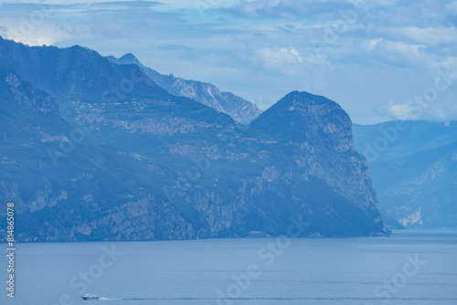 The view of Lake Garda from the Rocca di Manerba, during a spring day, near the town of Manerba, Italy - may 4, 2024. 