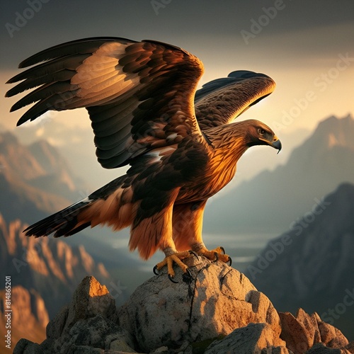 Águila imperial posando en la cima de la montaña 