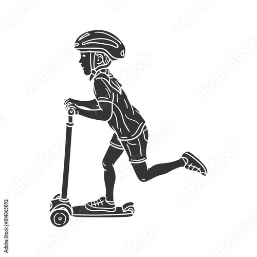 Scooter Girl Icon Silhouette Illustration. Children Vector Graphic Pictogram Symbol Clip Art. Doodle Sketch Black Sign.