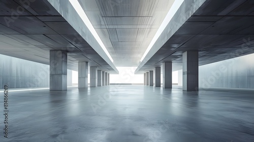 Futuristic architecture building background with empty wide space floor  concrete floor   cement garage present design scene