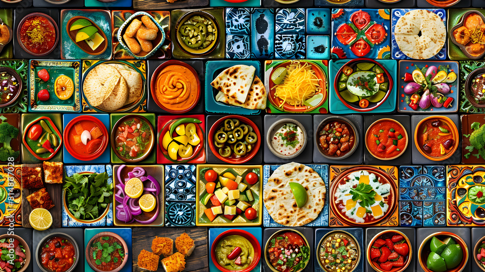 Vibrant Colombian Street Food Fiesta Tiles: Photo Realistic Illustrations of Appetizing Street Food Celebrated During Festivals