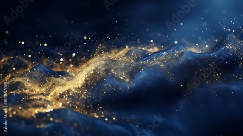 Mysterious golden particles shimmering against a backdrop of deep  velvety blue