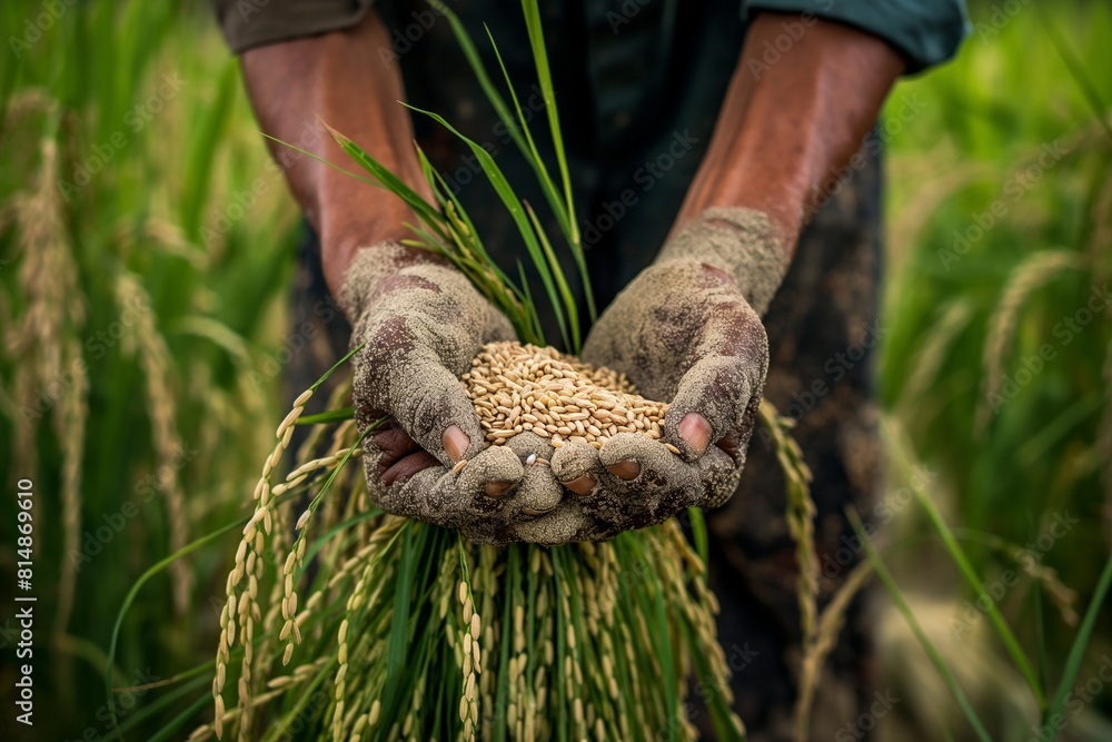 A farmer's hands holding a handful of soybeans. A farmer's hands holding a handful of soybeans.
