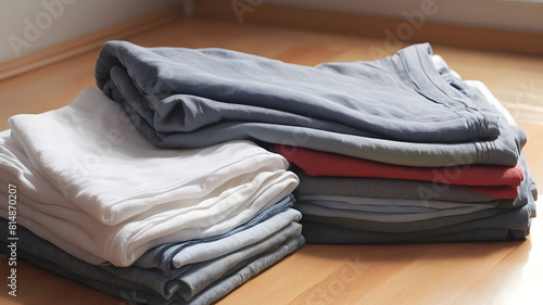 Folded clean laundry background, Generative AI
