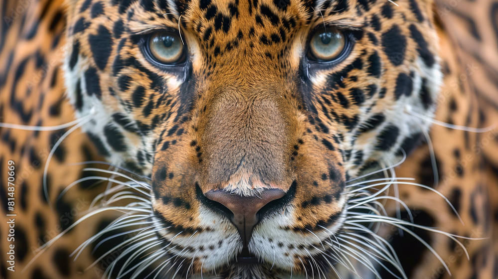Obraz premium Close-up Portrait of a Jaguar with Detailed Fur and Whiskers