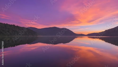 A vibrant sunset reflected in the calm waters of a upscaled_17