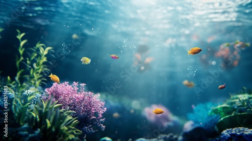 Underwater world. Colorful fishes swim near a beautiful coral reef in the ocean. photo