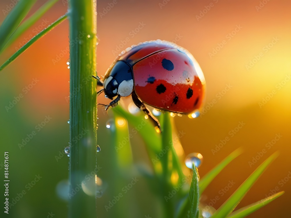 Fototapeta premium ladybug on a blade of grass
